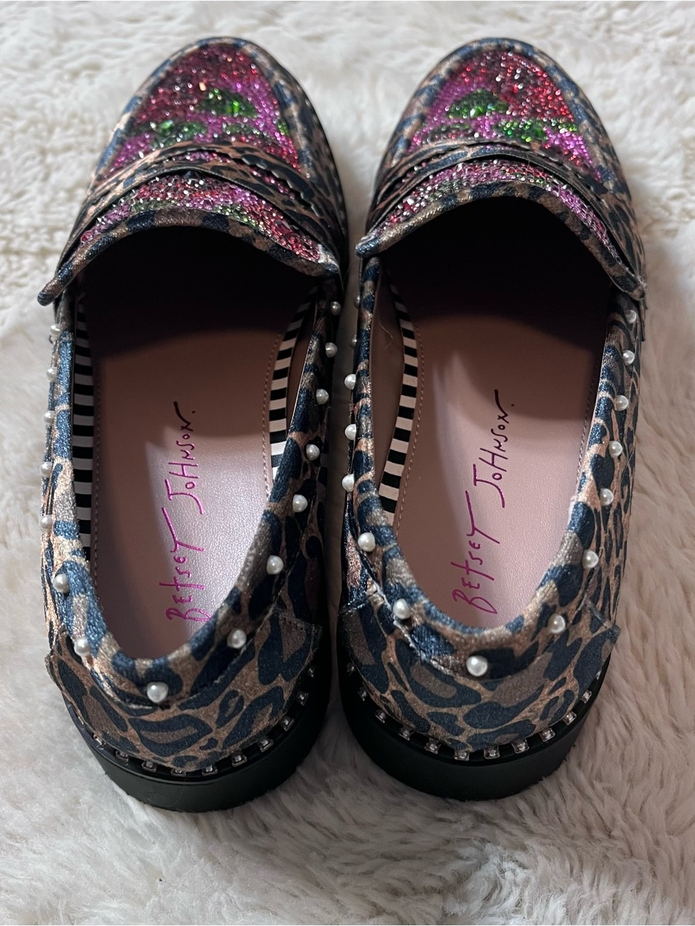 Betsey Johnson Darian Loafers Womens 7 Cheetah Floral Jeweled Slip On Shoes - Picture 3 of 7
